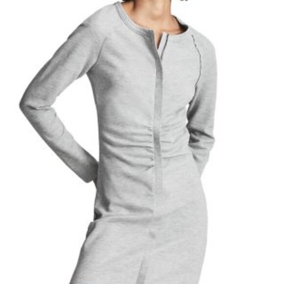 REISS Gray ASTRID Ruching Long Sleeve Hidden Zipper Dress - Picture 2 of 16